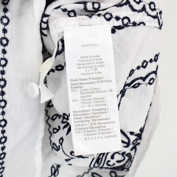 NWT Madewell Embroidered Poplin Shirred Button-Up Shirt White Dark Navy Medium - Picture 9 of 10